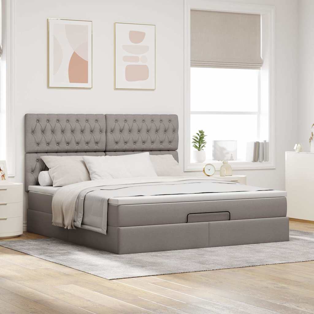 Cadre de lit ottoman avec matelas taupe 160x200 cm tissu - XIOS