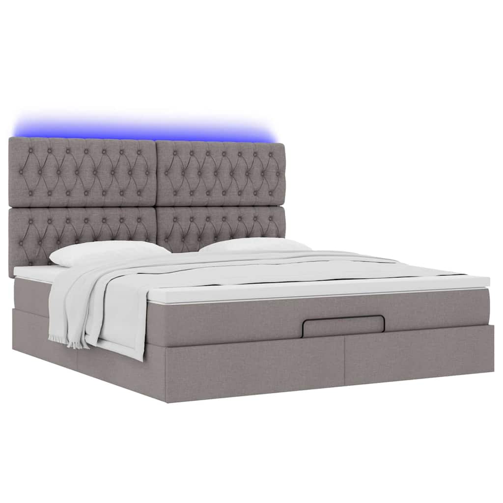 Cadre de lit ottoman avec matelas taupe 160x200 cm tissu - XIOS