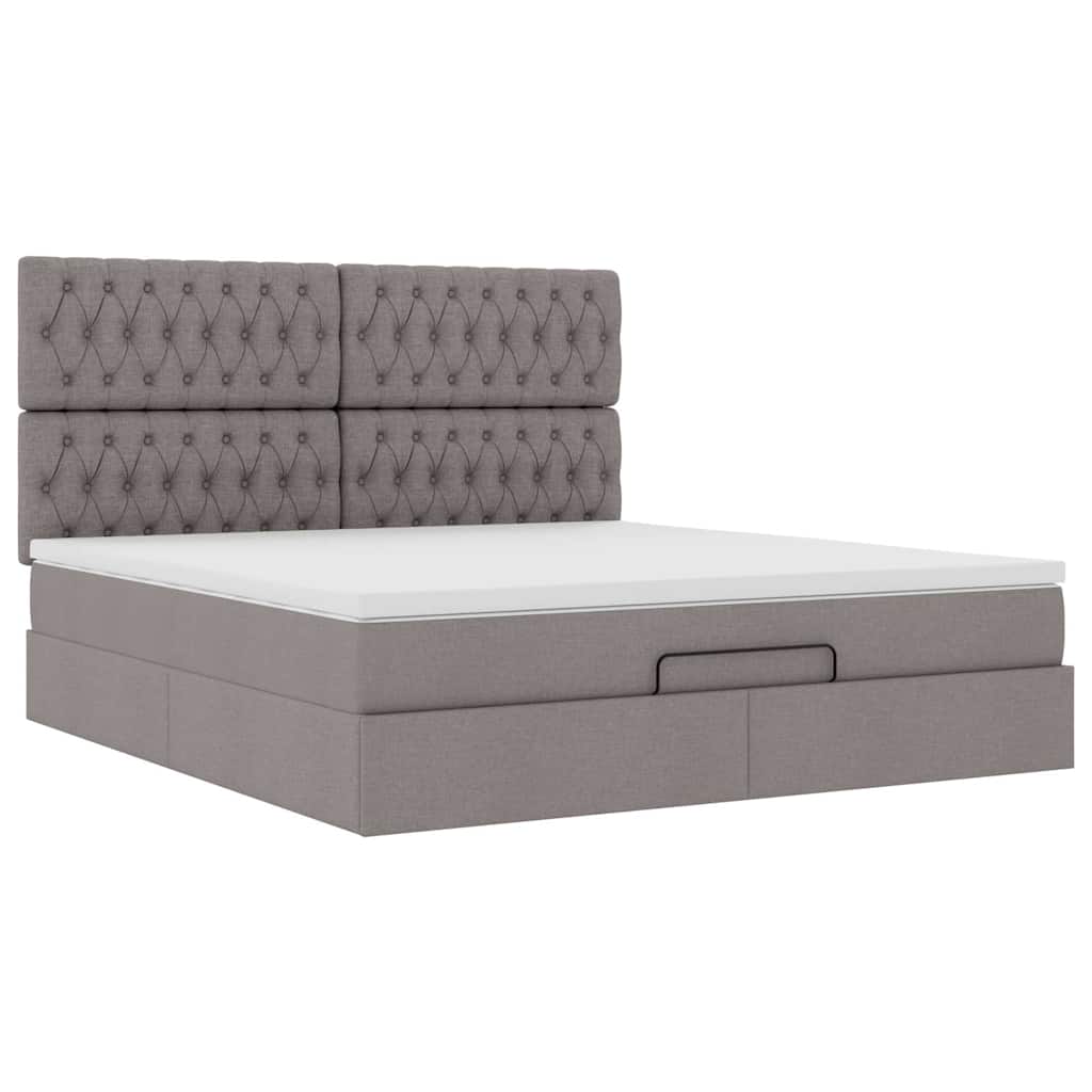 Cadre de lit ottoman avec matelas taupe 160x200 cm tissu - XIOS