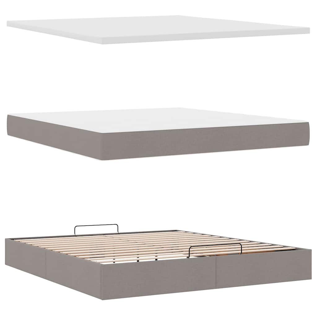 Cadre de lit ottoman avec matelas taupe 160x200 cm tissu - XIOS