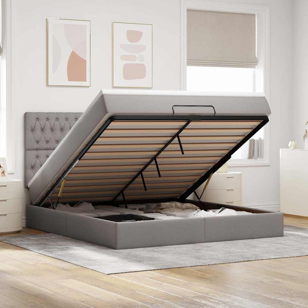 Cadre de lit ottoman avec matelas taupe 160x200 cm tissu - XIOS