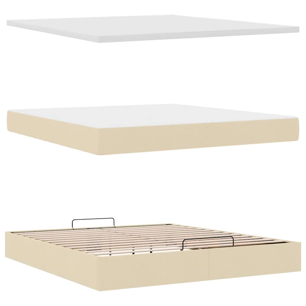 Cadre de lit ottoman avec matelas crème 160x200 cm tissu - XIOS