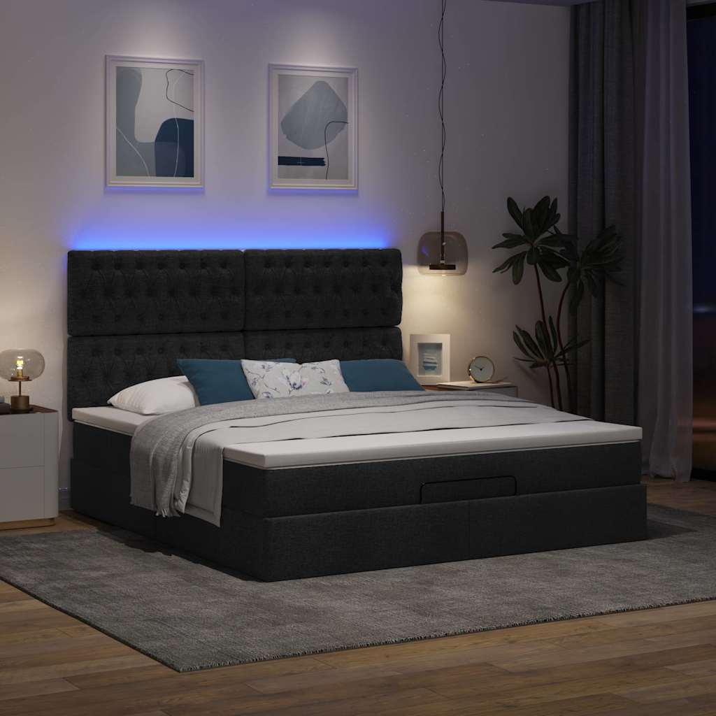 Cadre de lit ottoman avec matelas noir 180x200 cm tissu - XIOS