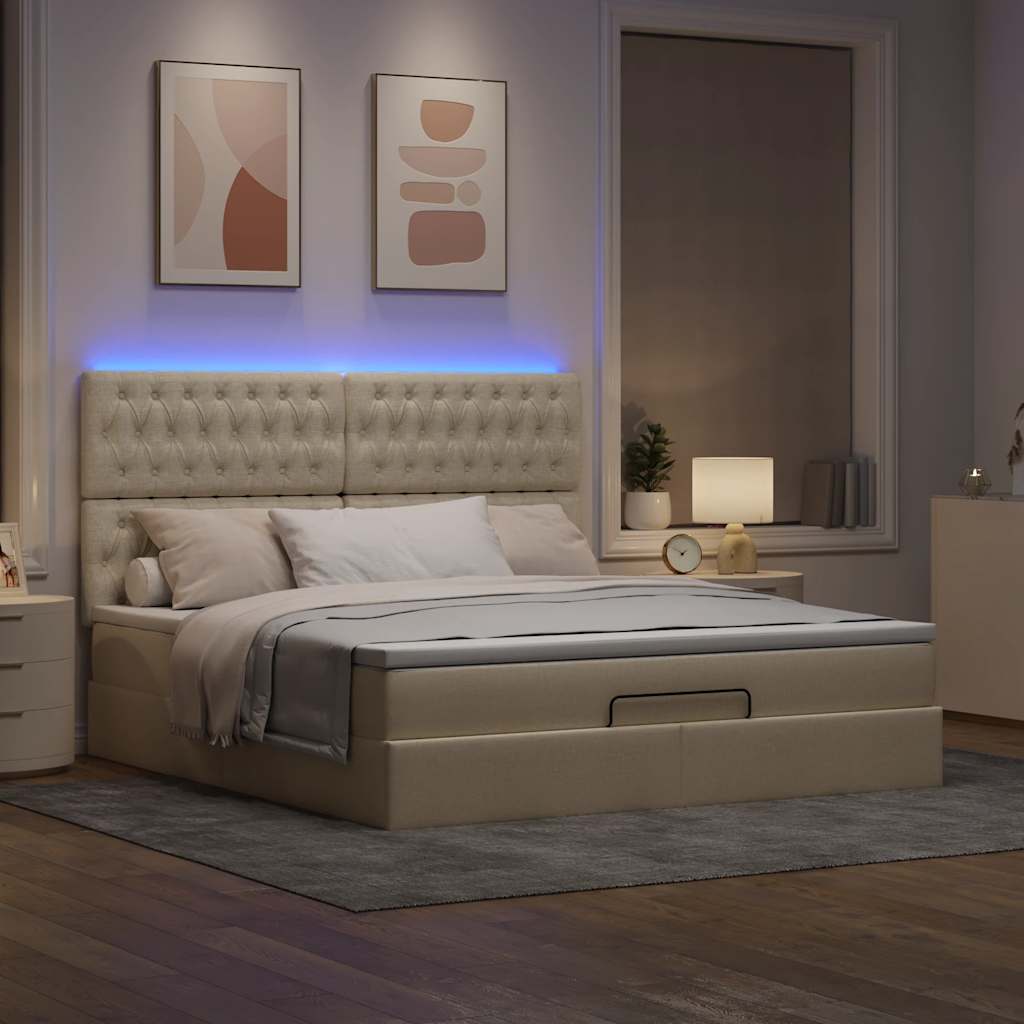 Cadre de lit ottoman avec matelas crème 180x200 cm tissu - XIOS