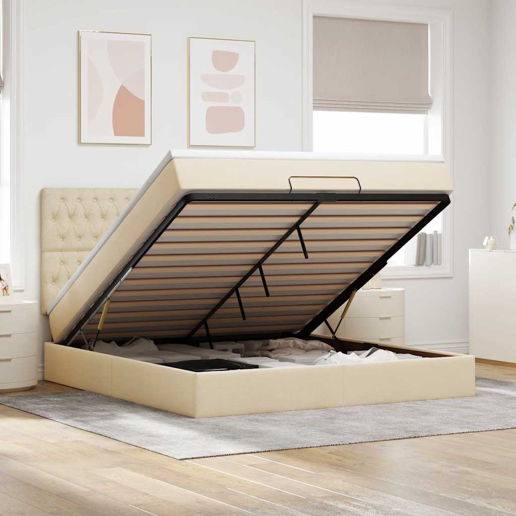 Cadre de lit ottoman avec matelas crème 180x200 cm tissu - XIOS