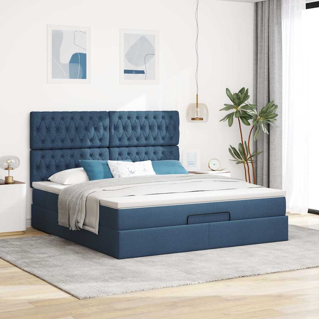 Cadre de lit ottoman avec matelas bleu 180x200 cm tissu - XIOS