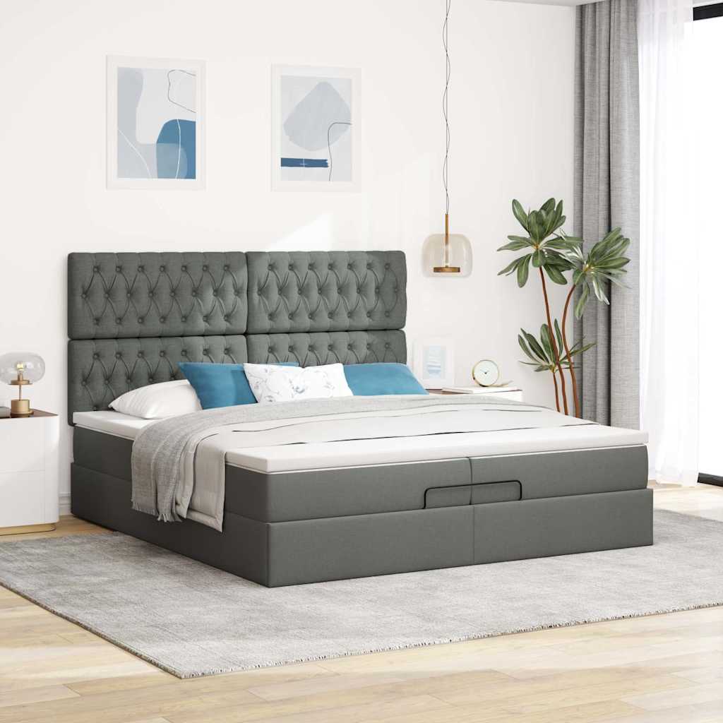 Cadre de lit ottoman avec matelas gris foncé 200x200cm tissu - XIOS