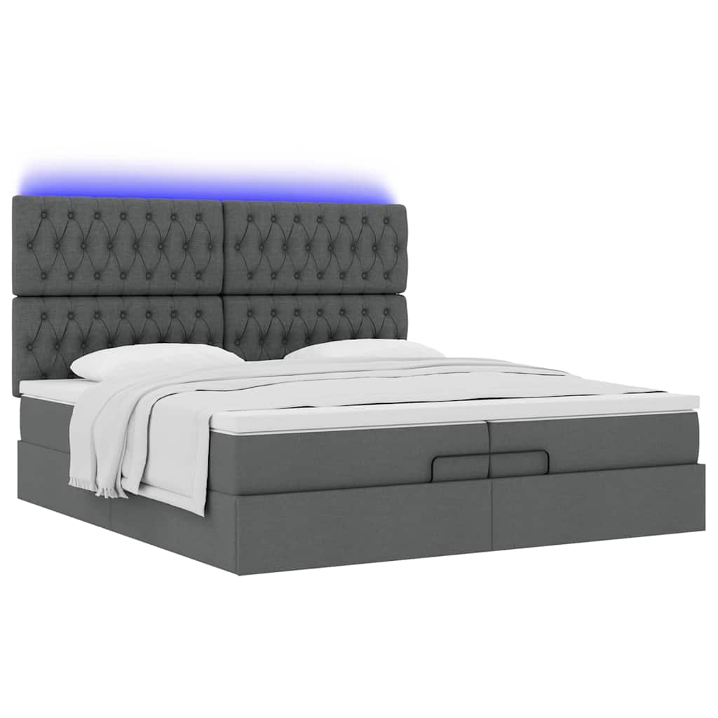 Cadre de lit ottoman avec matelas gris foncé 200x200cm tissu - XIOS