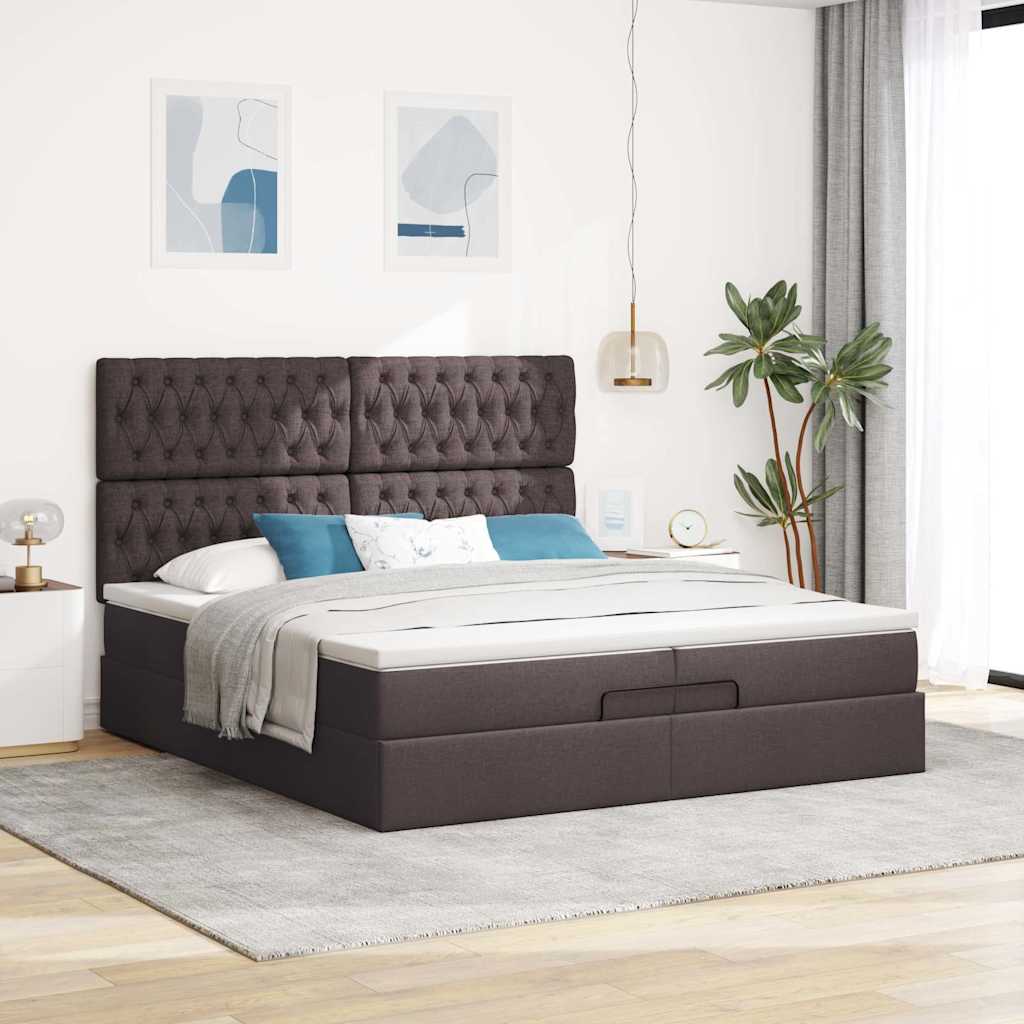 Cadre de lit ottoman avec matelas marron foncé 200x200 cm tissu - XIOS