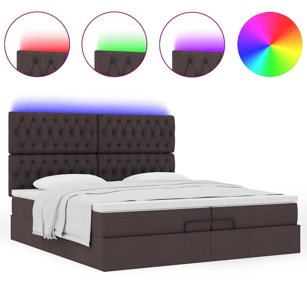 Cadre de lit ottoman avec matelas marron foncé 200x200 cm tissu - XIOS