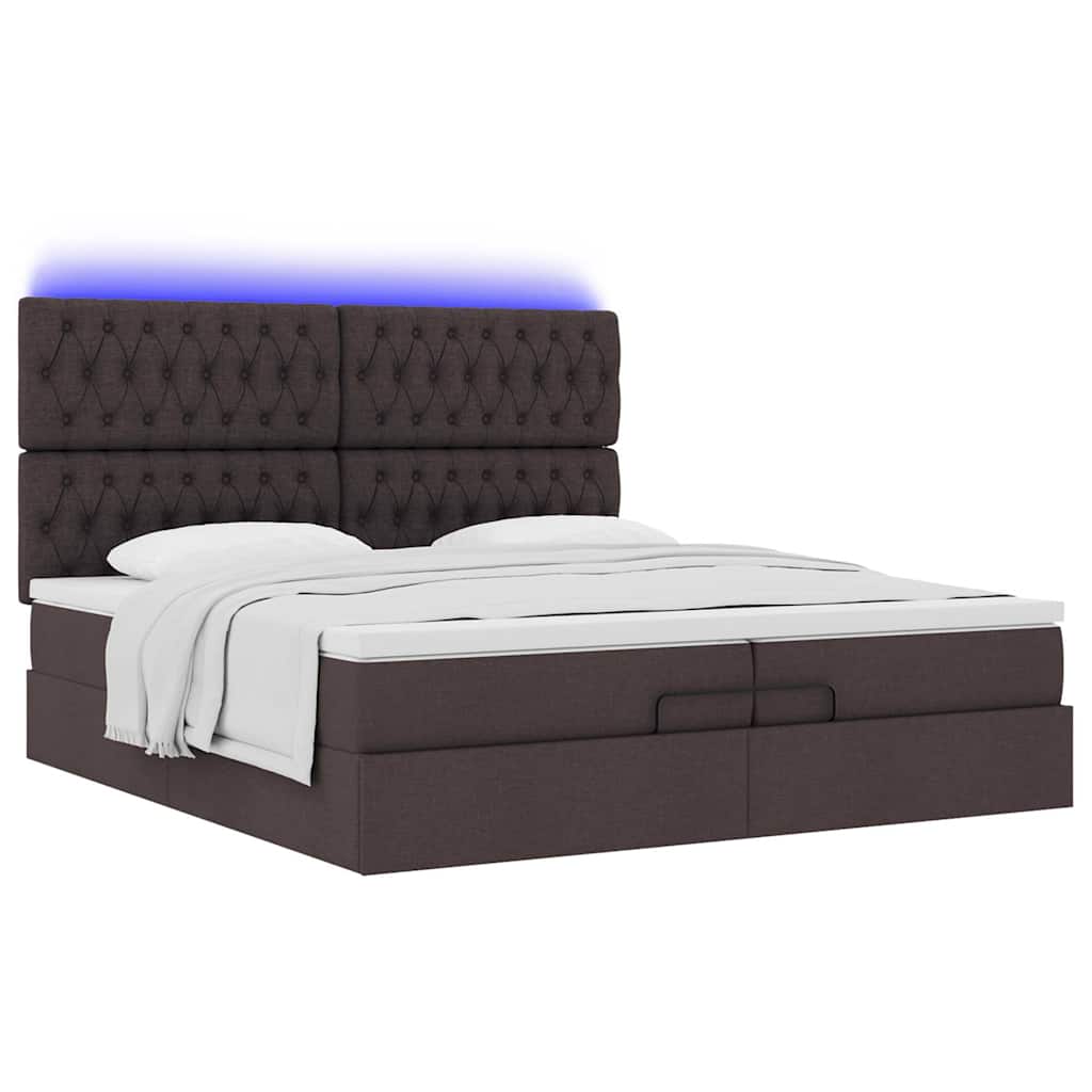 Cadre de lit ottoman avec matelas marron foncé 200x200 cm tissu - XIOS