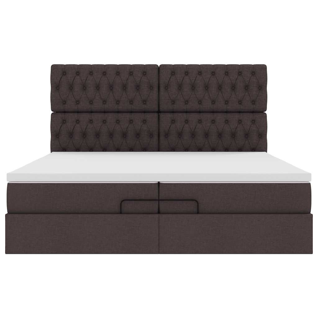 Cadre de lit ottoman avec matelas marron foncé 200x200 cm tissu - XIOS