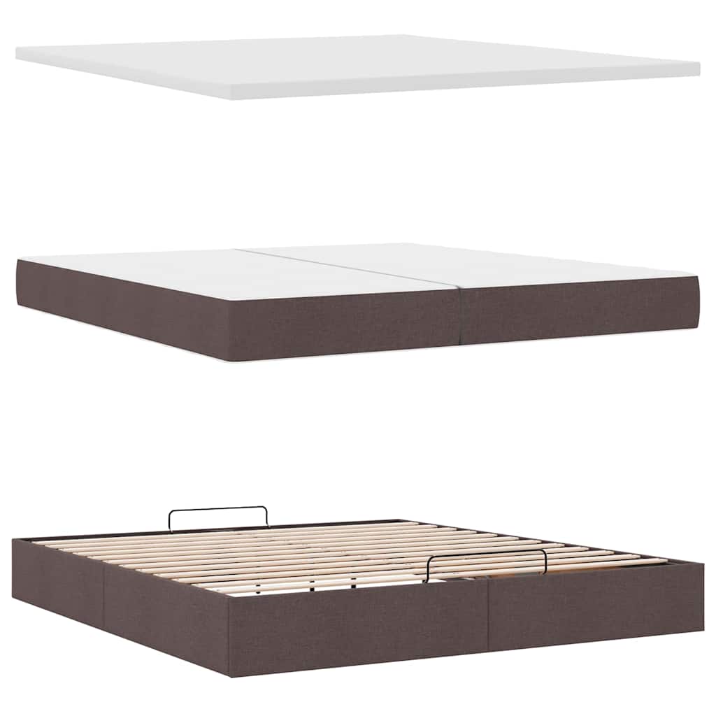 Cadre de lit ottoman avec matelas marron foncé 200x200 cm tissu - XIOS
