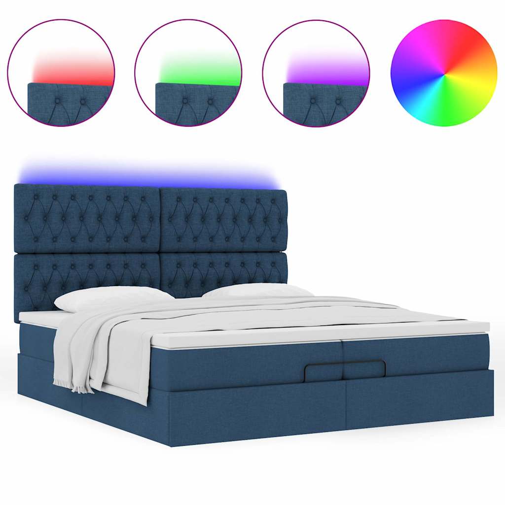 Cadre de lit ottoman avec matelas bleu 200x200cm tissu - XIOS