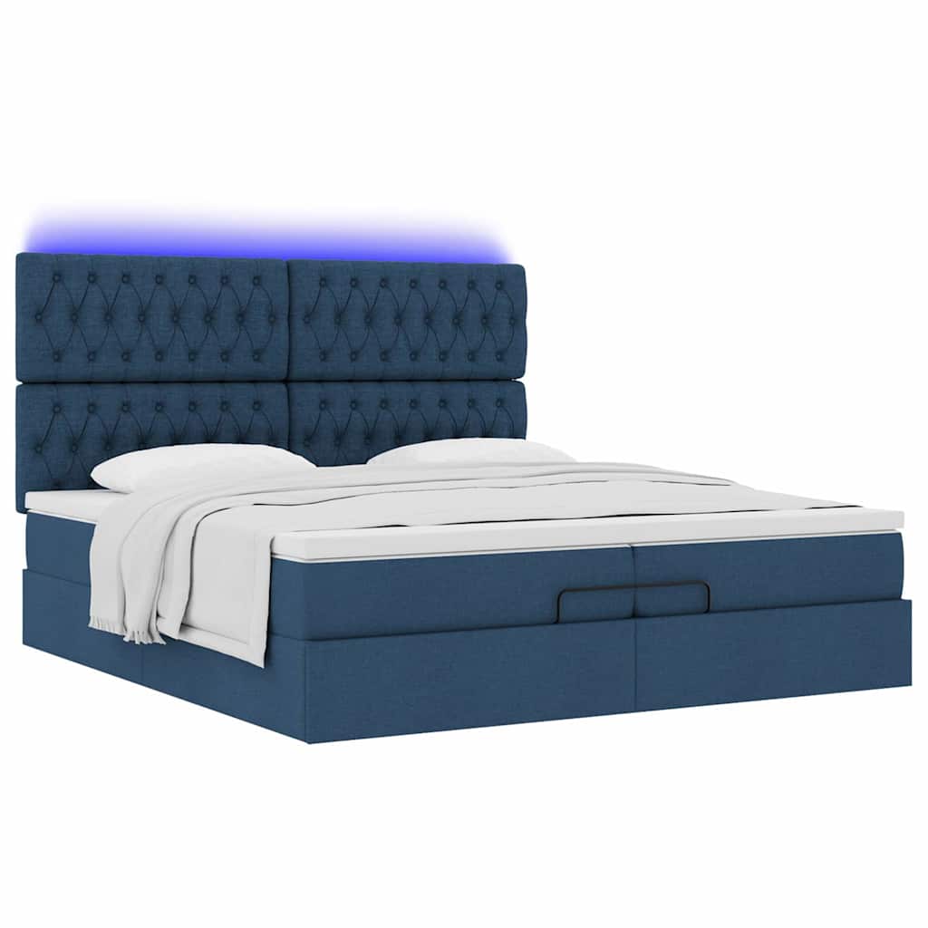Cadre de lit ottoman avec matelas bleu 200x200cm tissu - XIOS