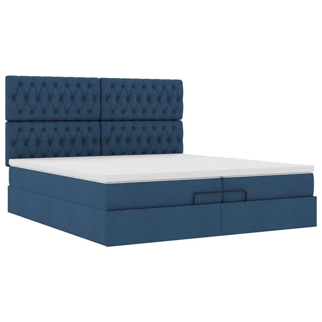 Cadre de lit ottoman avec matelas bleu 200x200cm tissu - XIOS