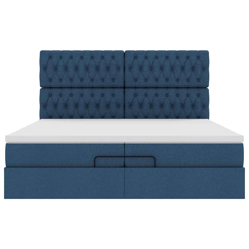 Cadre de lit ottoman avec matelas bleu 200x200cm tissu - XIOS