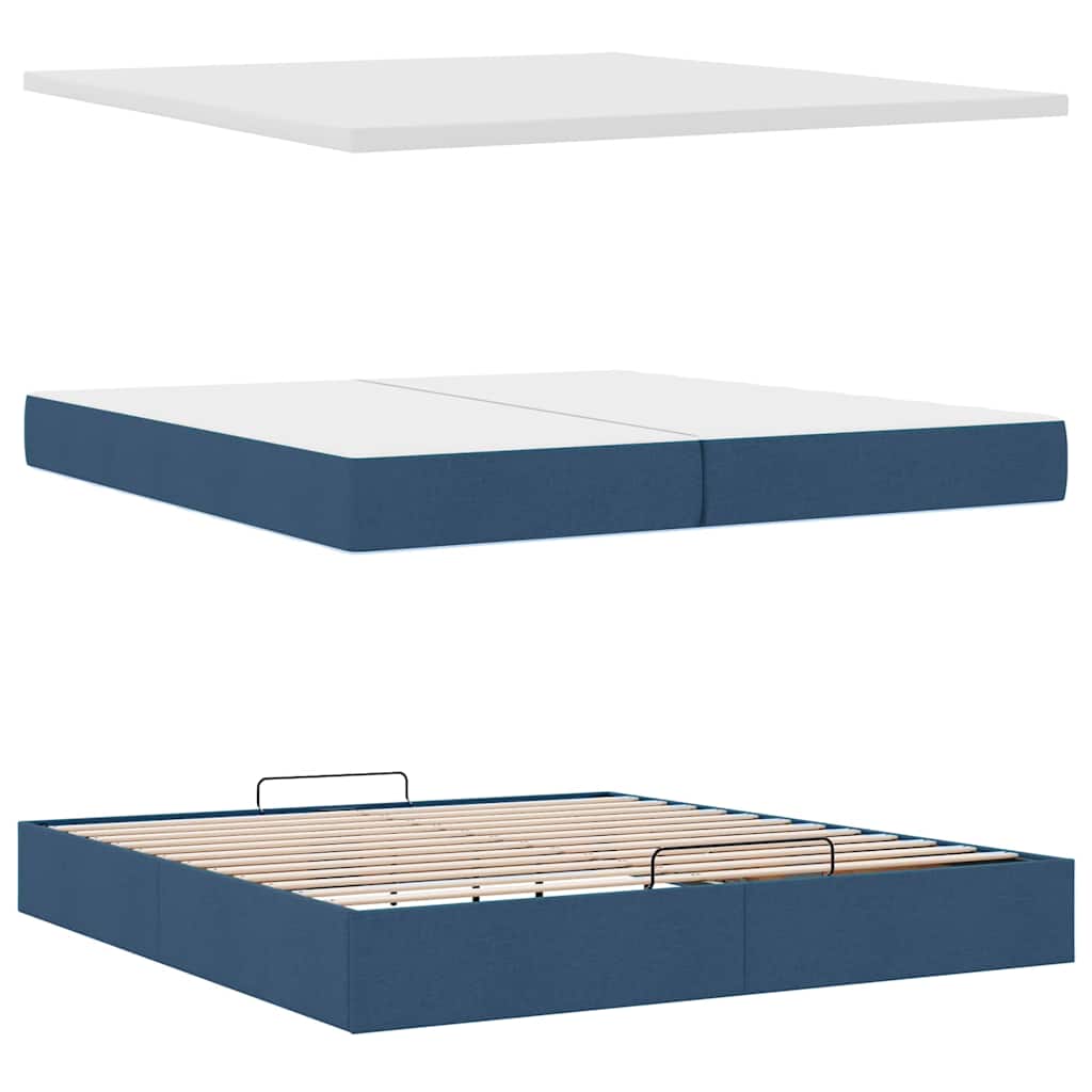 Cadre de lit ottoman avec matelas bleu 200x200cm tissu - XIOS