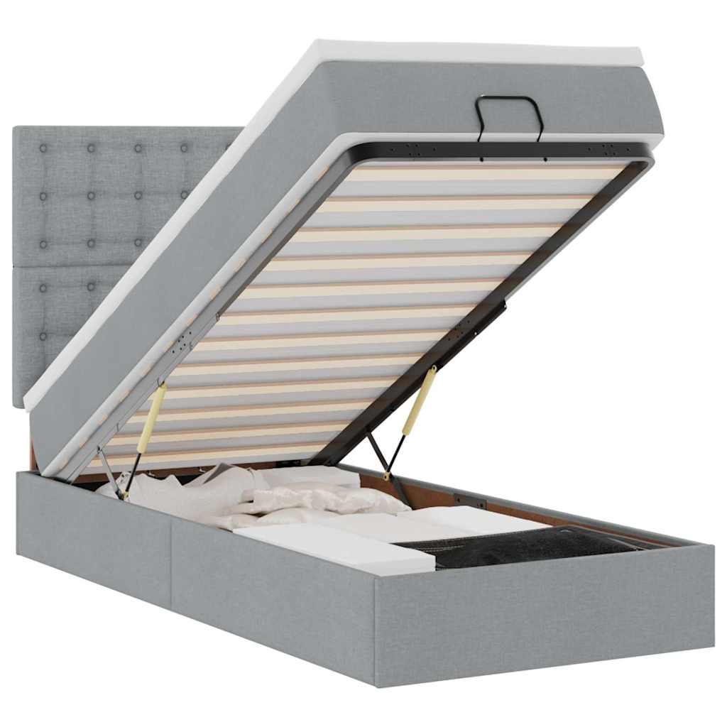 Lit ottoman avec matelas et LED Gris clair 80x200cm tissu - XIOS