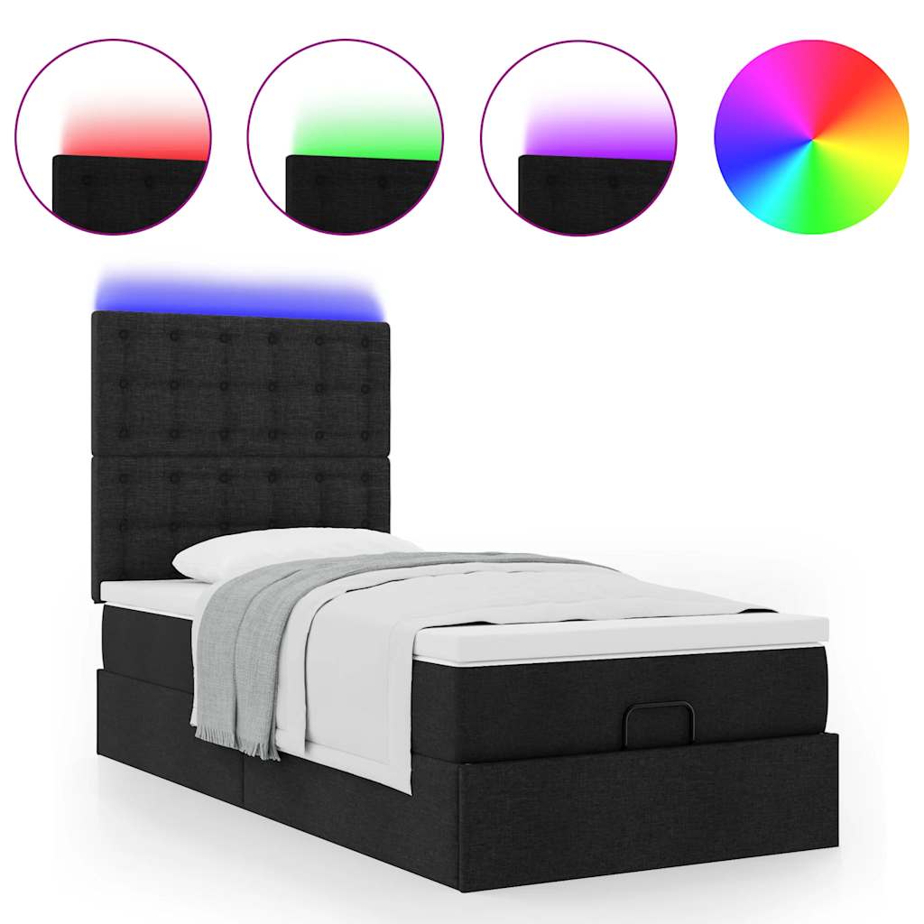 Lit ottoman avec matelas et LED noir 80x200cm tissu - XIOS