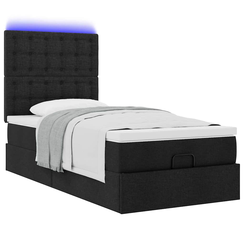 Lit ottoman avec matelas et LED noir 80x200cm tissu - XIOS
