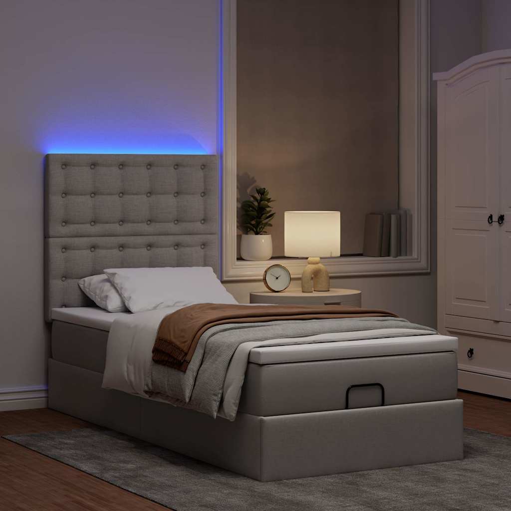 Cadre de lit ottoman avec matelas taupe 80x200 cm tissu - XIOS