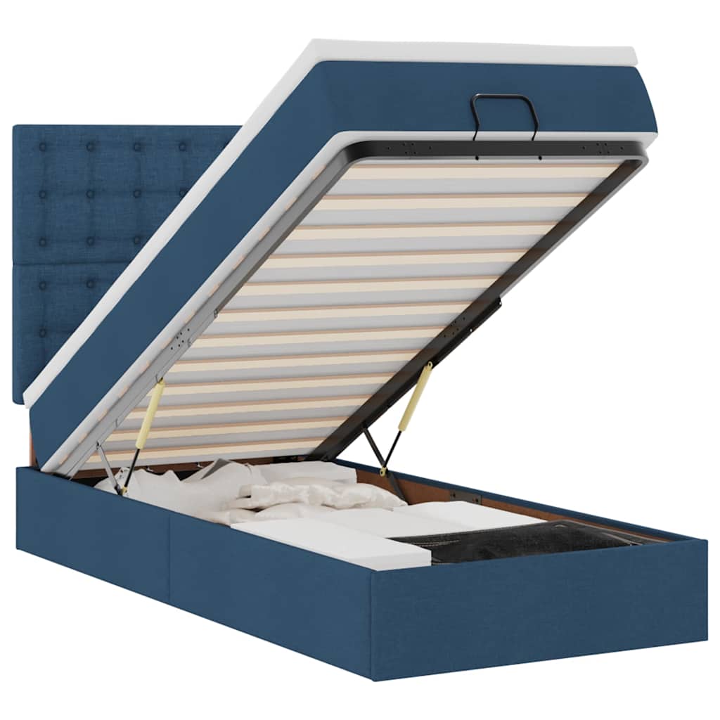 Cadre de lit ottoman avec matelas bleu 80x200 cm tissu - XIOS