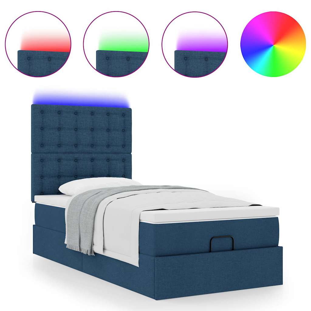 Cadre de lit ottoman avec matelas bleu 80x200 cm tissu - XIOS