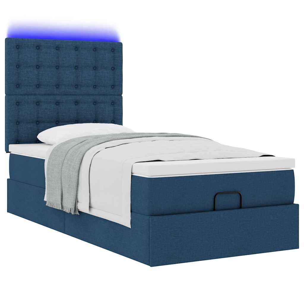 Cadre de lit ottoman avec matelas bleu 80x200 cm tissu - XIOS