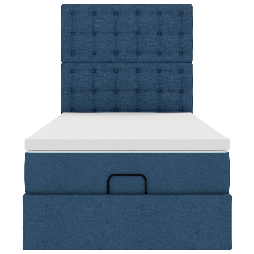 Cadre de lit ottoman avec matelas bleu 80x200 cm tissu - XIOS