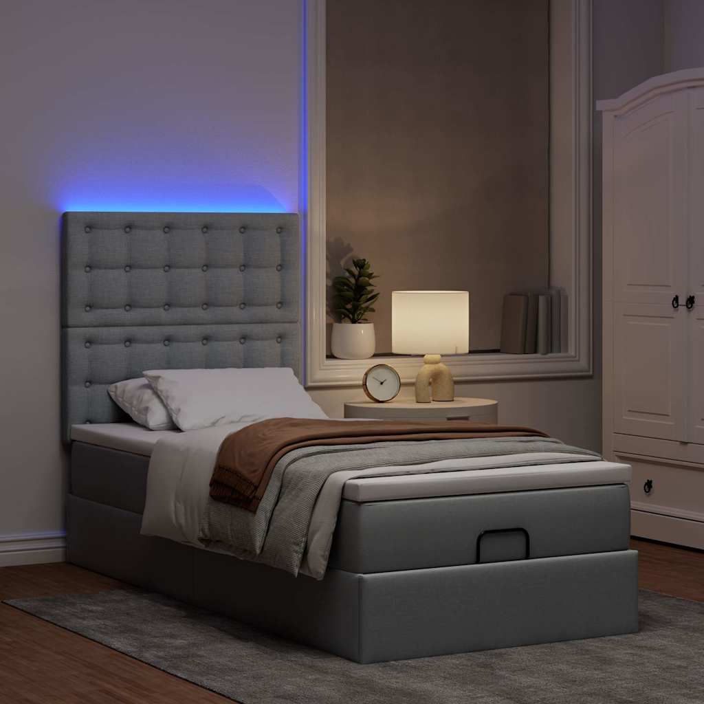 Cadre de lit ottoman et matelas gris clair 90x190 cm tissu - XIOS