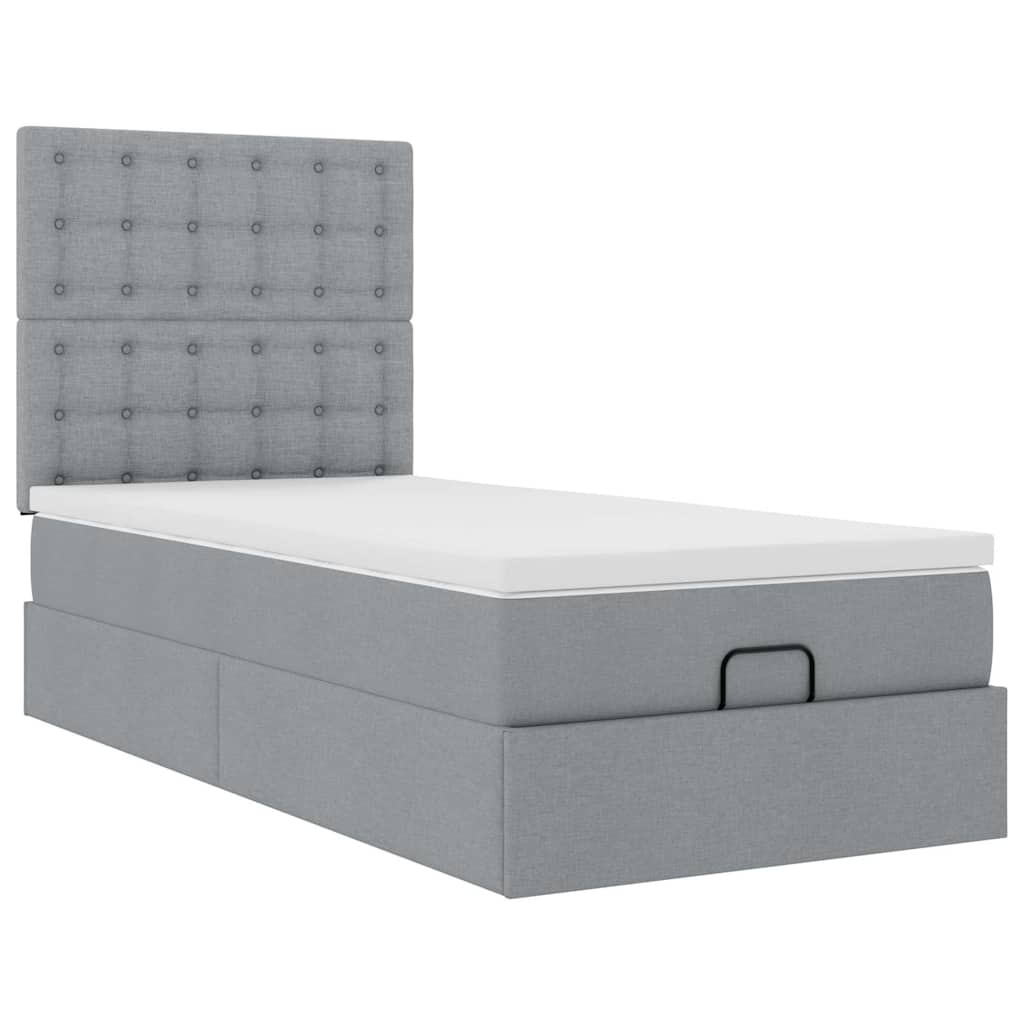 Cadre de lit ottoman et matelas gris clair 90x190 cm tissu - XIOS
