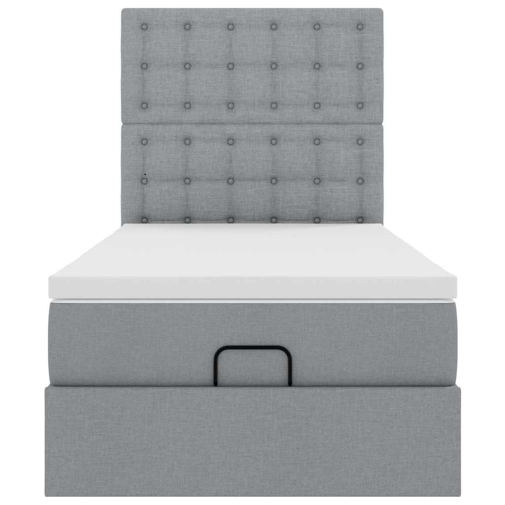 Cadre de lit ottoman et matelas gris clair 90x190 cm tissu - XIOS