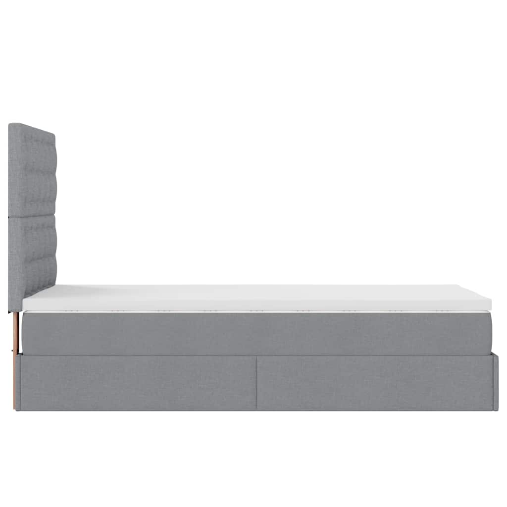 Cadre de lit ottoman et matelas gris clair 90x190 cm tissu - XIOS