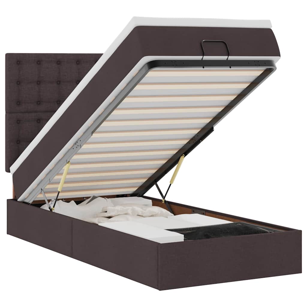 Cadre de lit ottoman avec matelas marron foncé 90x190 cm tissu - XIOS
