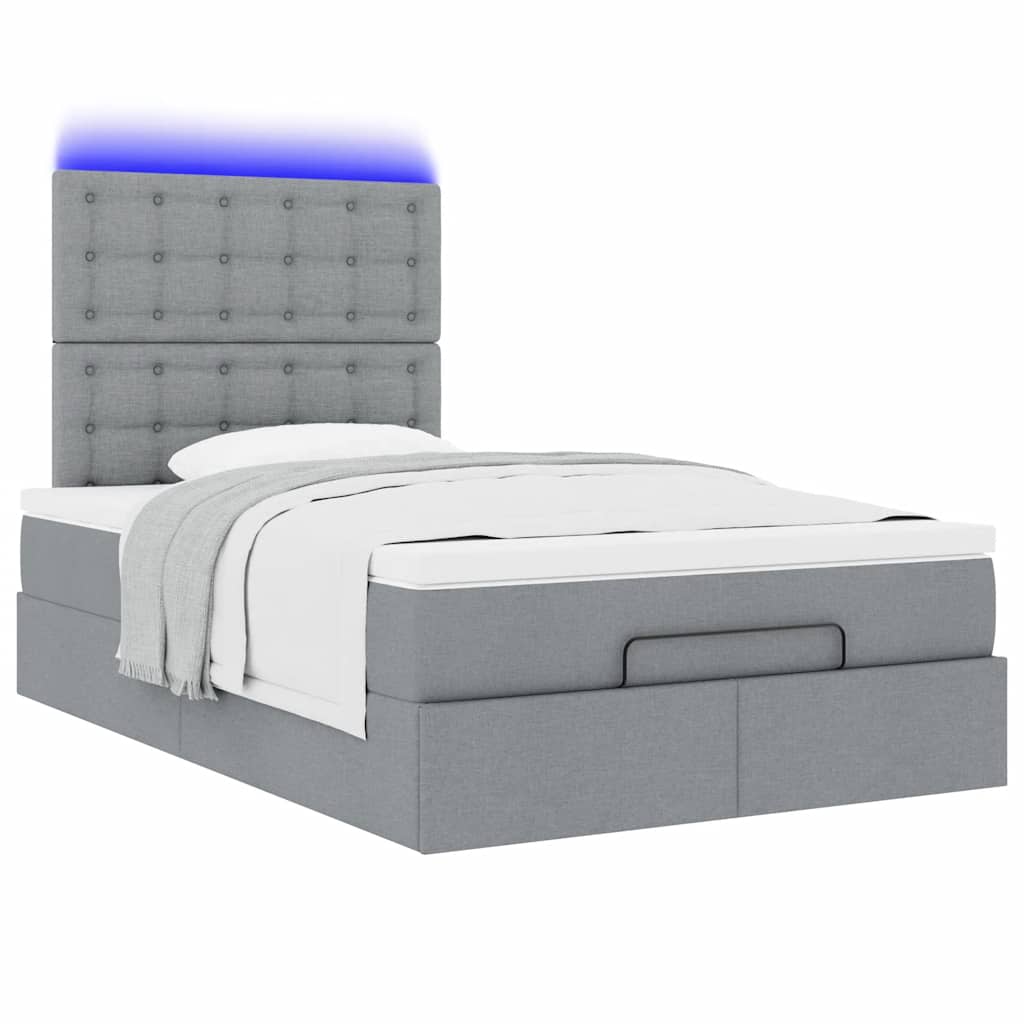 Cadre de lit ottoman avec matelas gris clair 120x190 cm tissu - XIOS