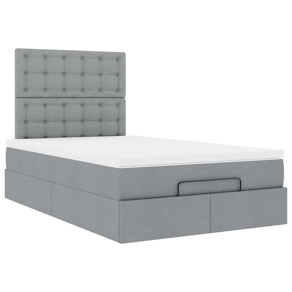 Cadre de lit ottoman avec matelas gris clair 120x190 cm tissu - XIOS