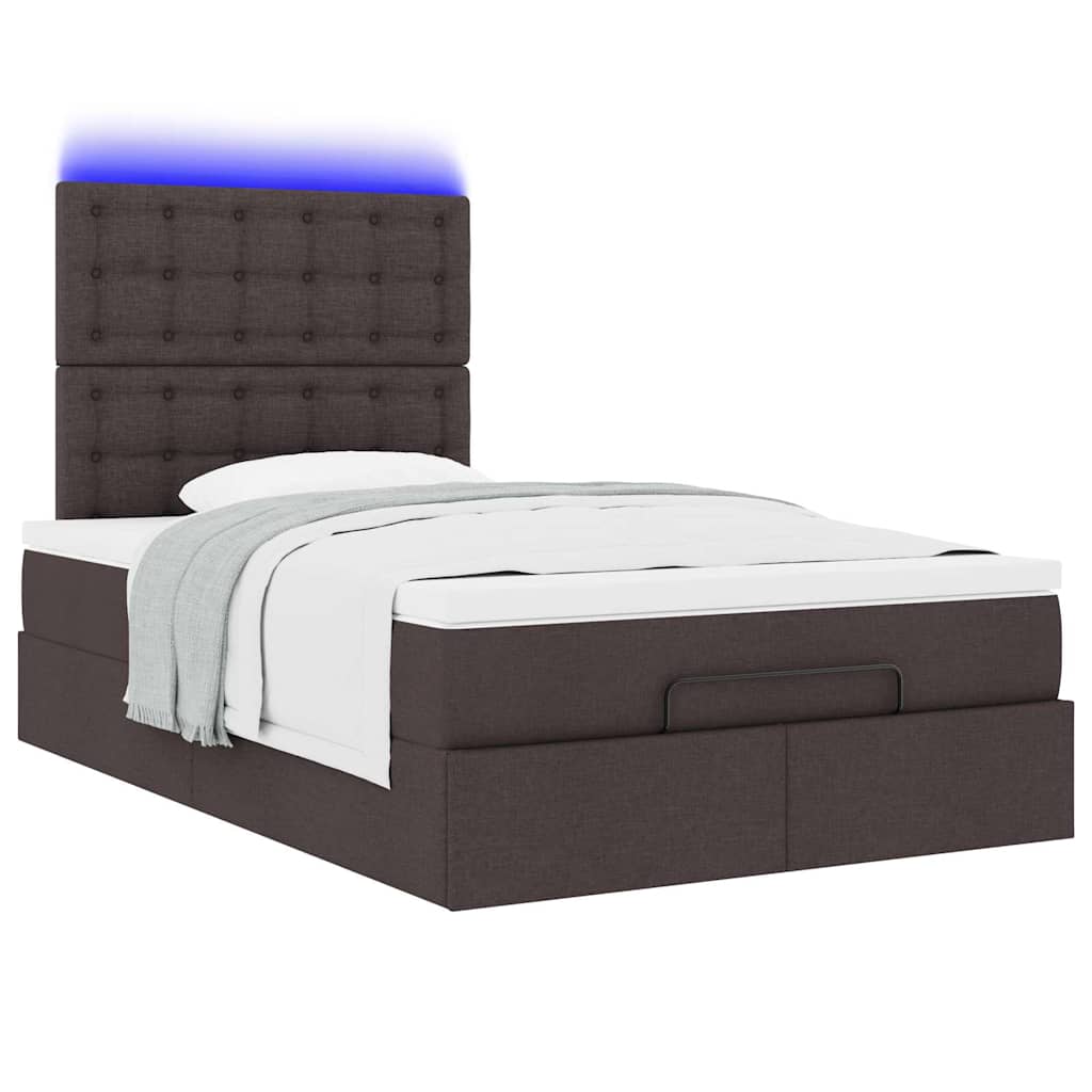 Cadre de lit ottoman avec matelas marron foncé 120x190 cm tissu - XIOS