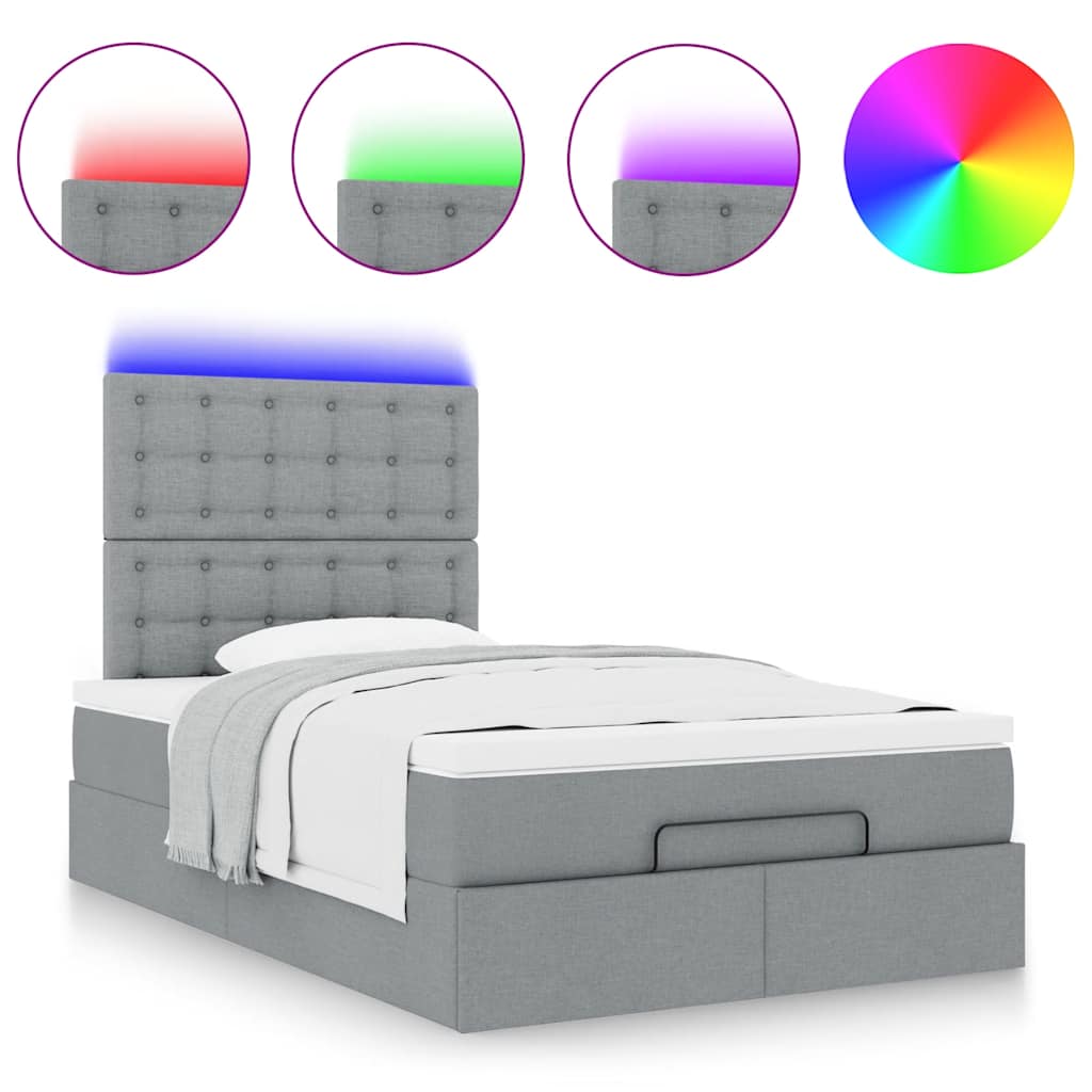 Cadre de lit ottoman et matelas gris clair 120x200 cm tissu - XIOS