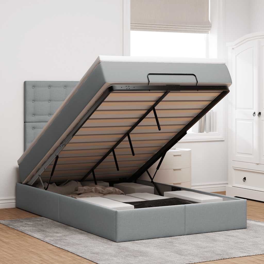 Cadre de lit ottoman et matelas gris clair 120x200 cm tissu - XIOS