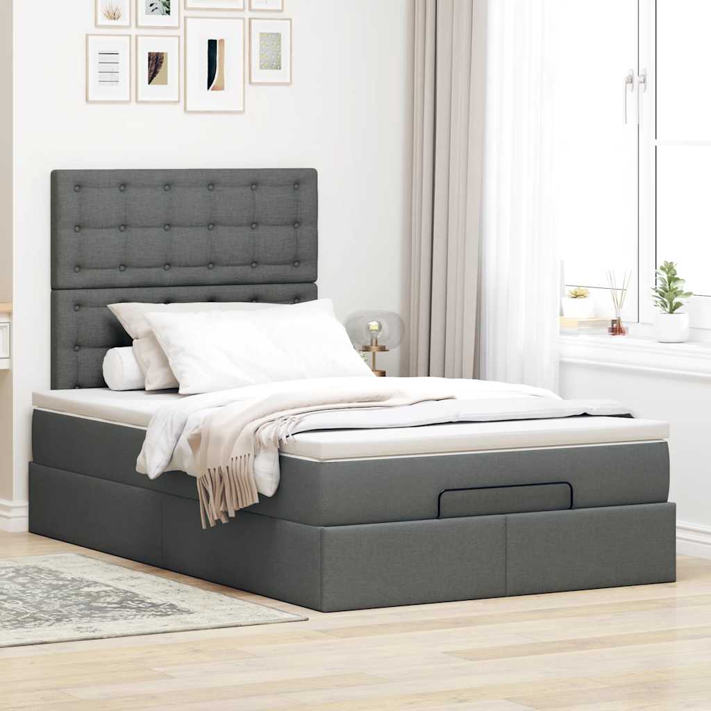 Cadre de lit ottoman avec matelas gris foncé 120x200cm tissu - XIOS