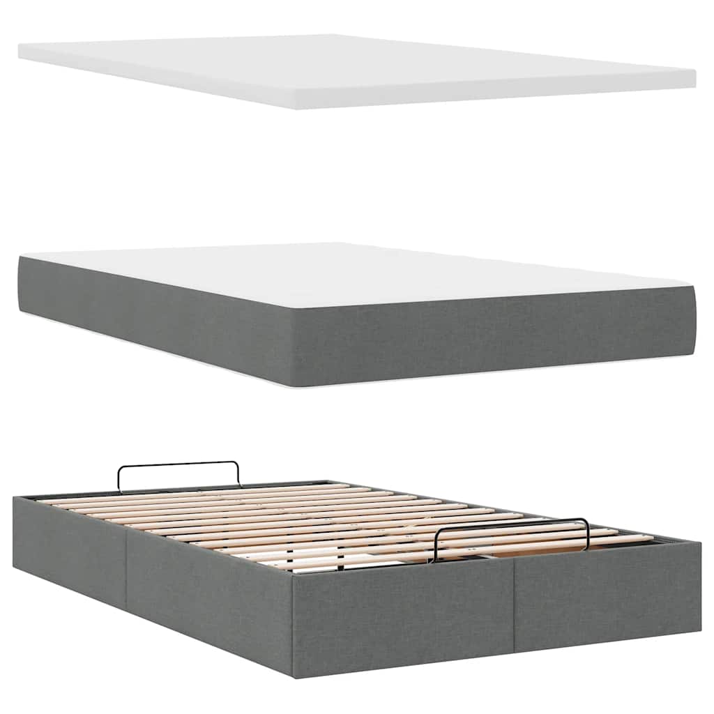 Cadre de lit ottoman avec matelas gris foncé 120x200cm tissu - XIOS