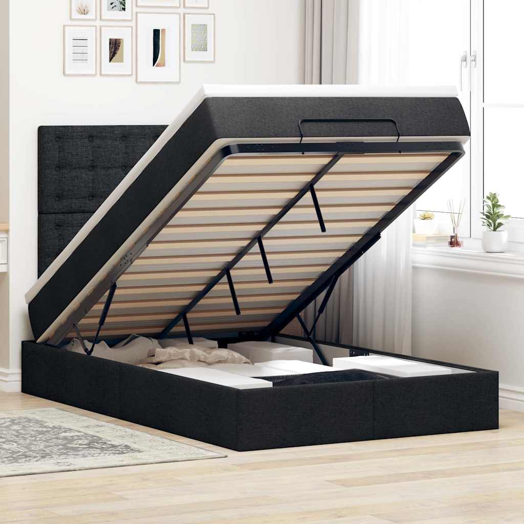Cadre de lit ottoman avec matelas noir 120x200cm tissu - XIOS