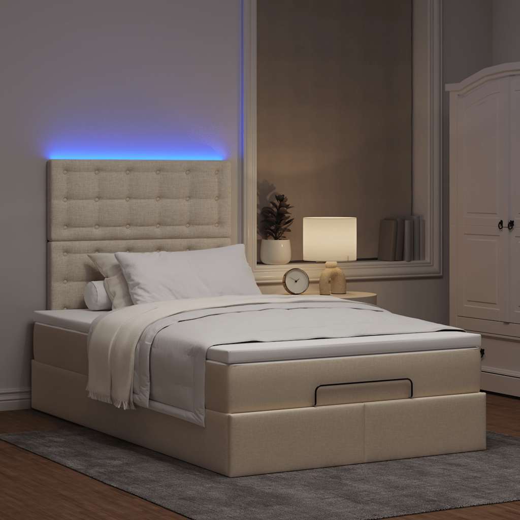 Cadre de lit ottoman avec matelas crème 120x200cm tissu - XIOS