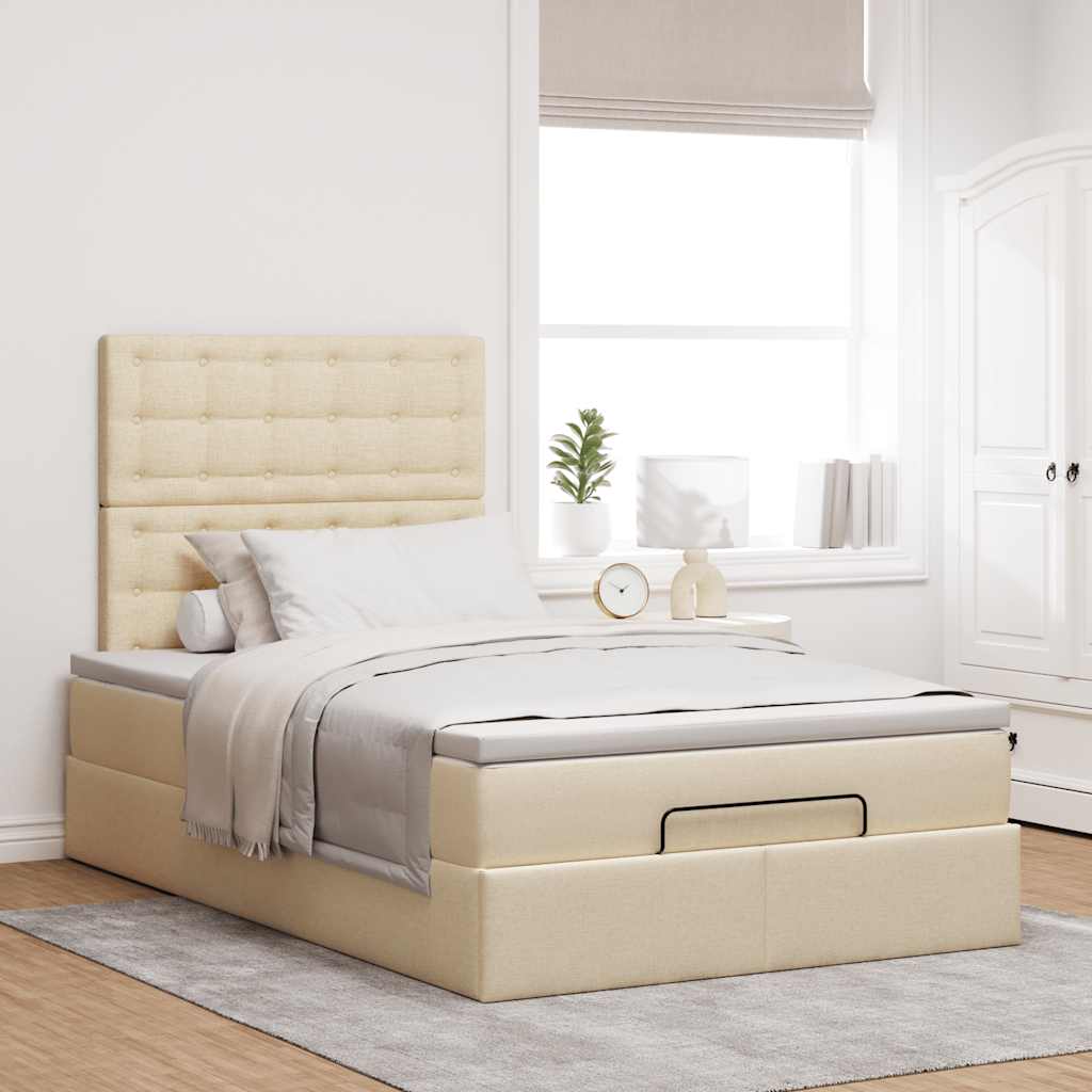 Cadre de lit ottoman avec matelas crème 120x200cm tissu - XIOS
