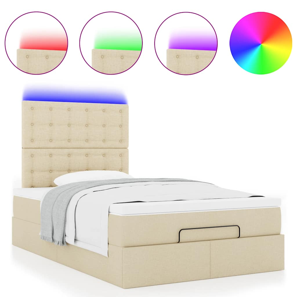 Cadre de lit ottoman avec matelas crème 120x200cm tissu - XIOS
