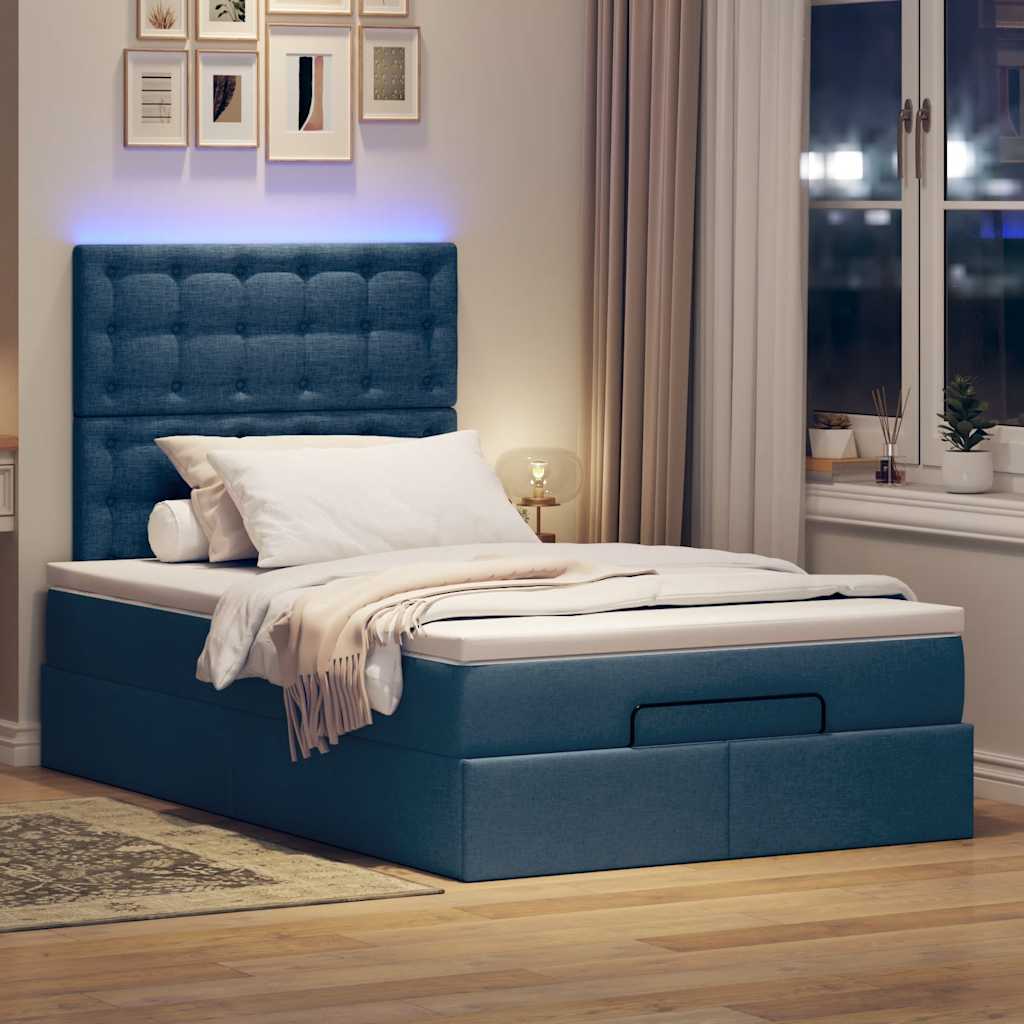 Cadre de lit ottoman avec matelas bleu 120x200 cm tissu - XIOS