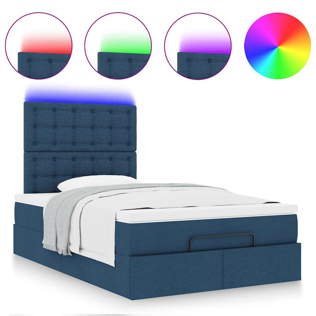 Cadre de lit ottoman avec matelas bleu 120x200 cm tissu - XIOS