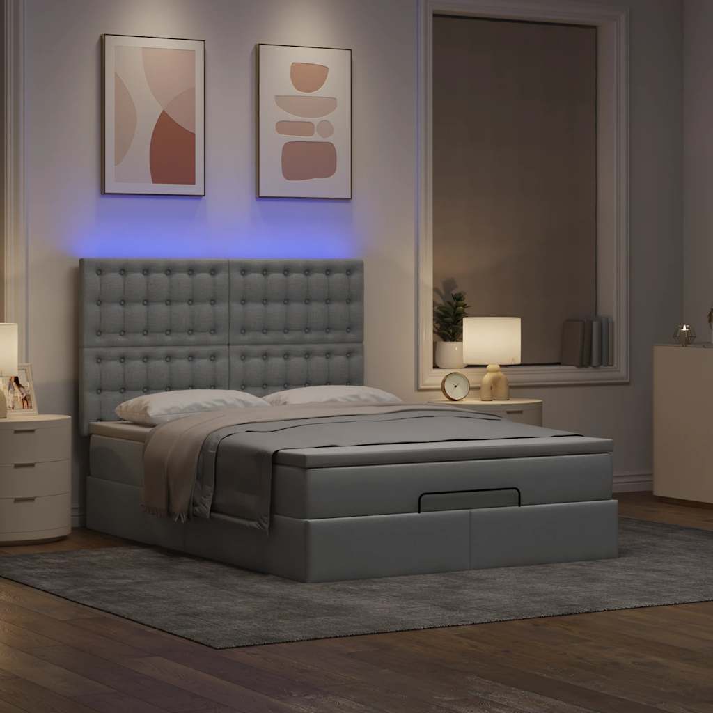 Cadre de lit ottoman et matelas gris clair 140x190 cm tissu - XIOS