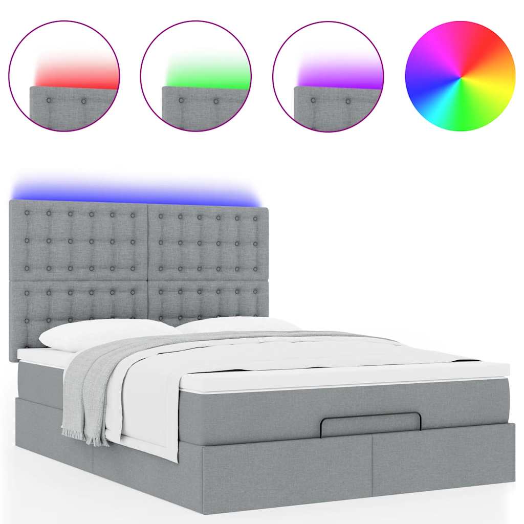 Cadre de lit ottoman et matelas gris clair 140x190 cm tissu - XIOS